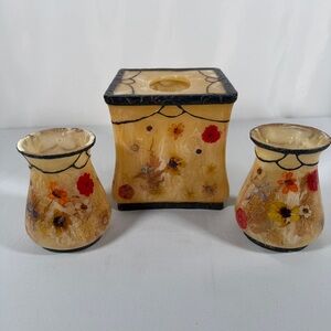 Acrylic, “Fresh Fields” by India ink, tissue holder and two cups